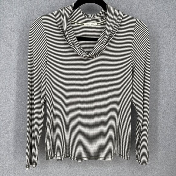 Anthropologie Pure Good Striped Cowl Neck Top Size XL Army Green White Rib Knit - Picture 1 of 11